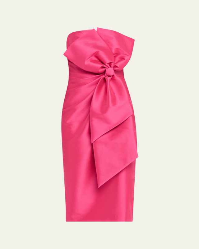 Strapless Bow-Front Mikado Midi Dress